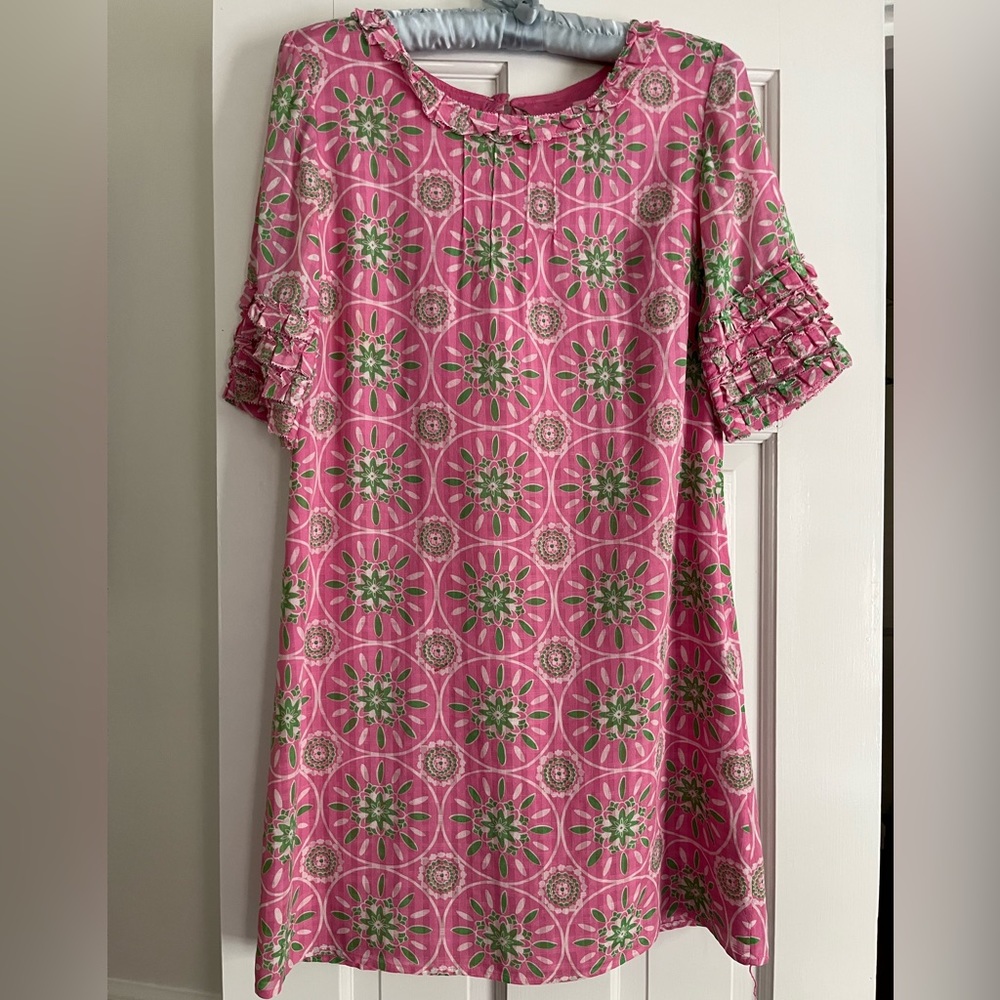 Lilly Pulitzer vintage silk & cotton pink & green romantic dress with ruffles ❤️